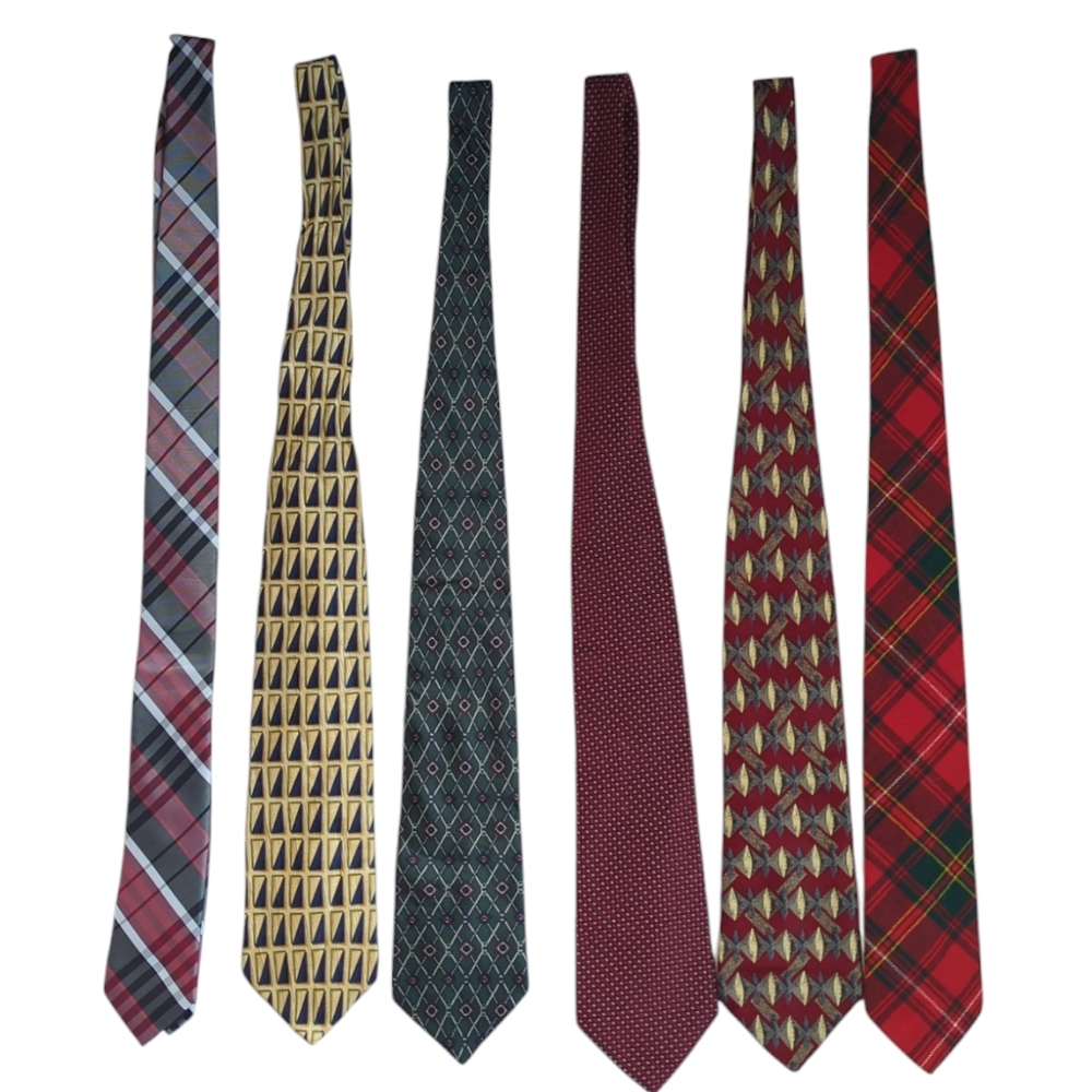 (6) Assortment of Silk & Wool Neckties Christmas Red Holiday Pattern